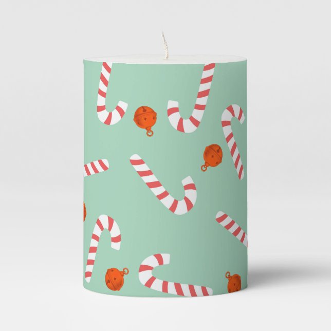 Festive Candy Cane Christmas Pillar Candle (Front)