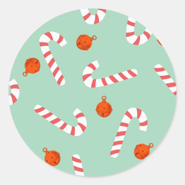 Festive Candy Cane Envelope Seal Round Stickers (Front)