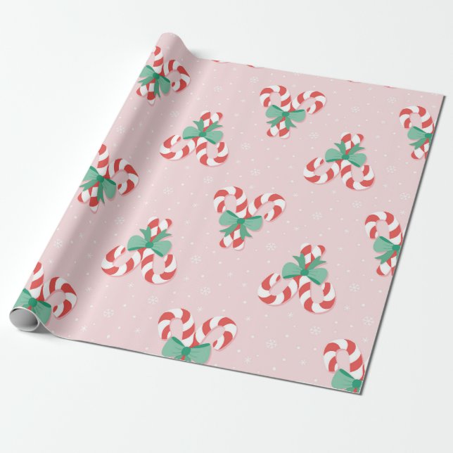 Festive Candy Cane Hearts Pattern Wrapping Paper (Unrolled)