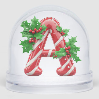 Festive Candy Cane Letter Snow Globe