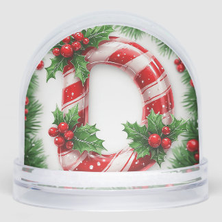 Festive Candy Cane Letter Snow Globe