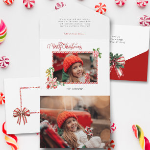 Festive Candy Cane Merry Christmas One Photo All In One Invitation