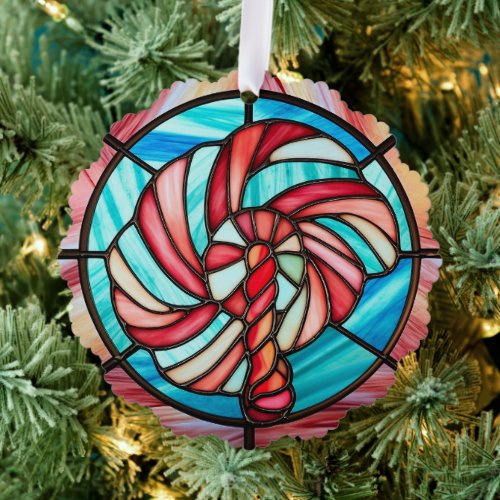 Festive Candy Cane Stained Glass Gift Tag  Ornament Card