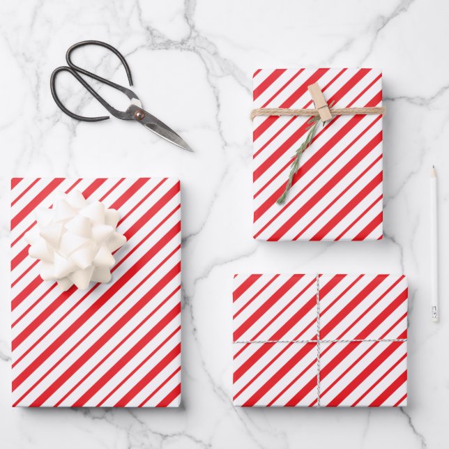 Festive candy cane stripe Christmas Holiday Wrapping Paper Sheets (Front)