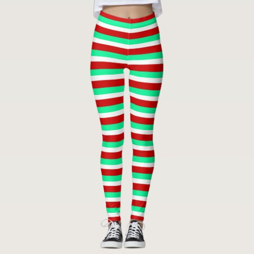 Festive Candy Cane Striped Christmas Leggings