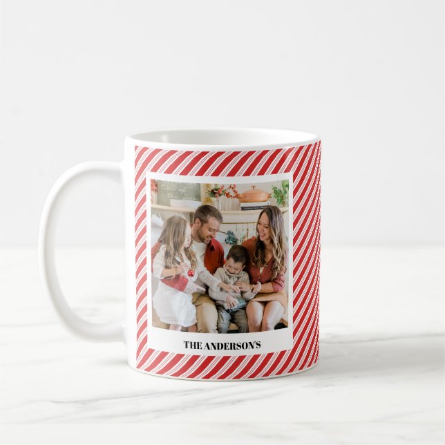 Festive Candy Cane Striped Christmas Red Photo Coffee Mug (Left)