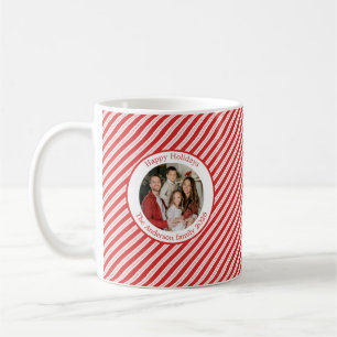 Festive Candy Cane Striped Christmas Red Photo Coffee Mug