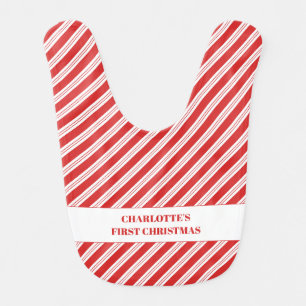 Festive Candy Cane Striped Christmas Red White Baby Bib