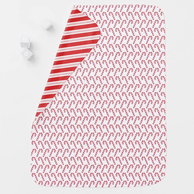 Festive Candy Cane Striped Christmas Red White Baby Blanket (In Situ)