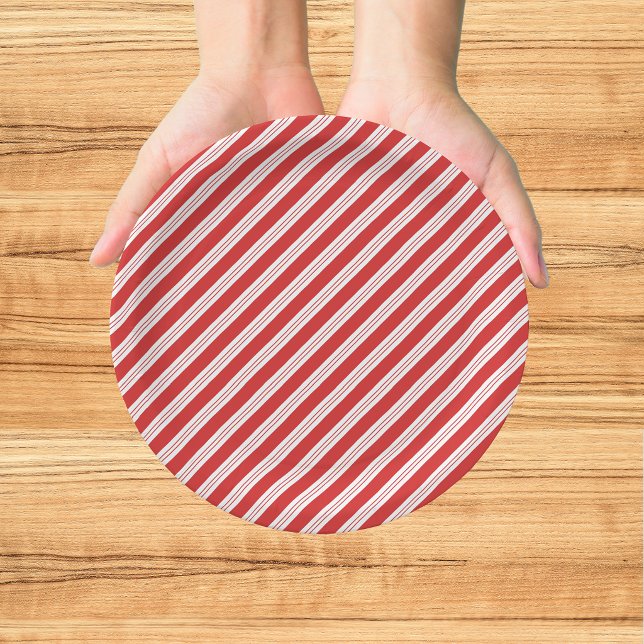 Festive Candy Cane Striped Christmas Red White  Paper Plates (Creator Uploaded)