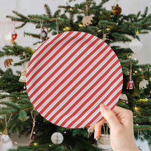 Festive Candy Cane Striped Christmas Red White  Paper Plates