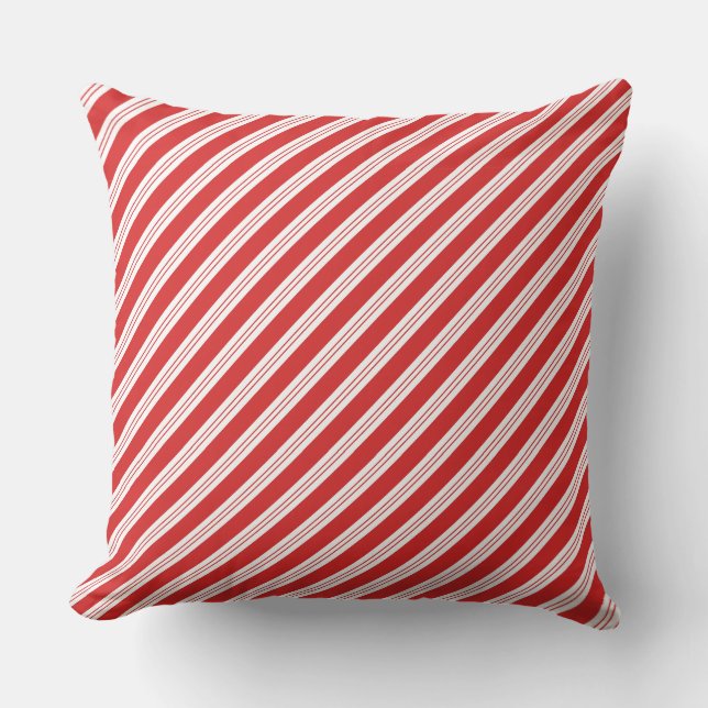 Festive Candy Cane Striped Christmas Red White  Throw Pillow (Front)