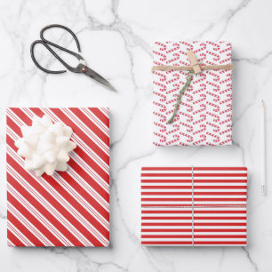 Festive Candy Cane Striped Christmas Red White Wrapping Paper Sheets