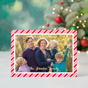 Festive Candy Cane Stripes Custom Merry Christmas Letterpress Photo Cards