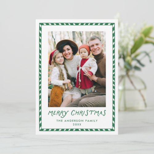 Festive Candy Cane Stripes Merry Christmas 2 Photo Holiday Card