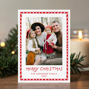 Festive Candy Cane Stripes Merry Christmas 2 Photo Holiday Card