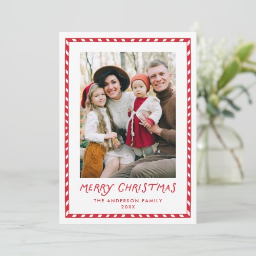 Festive Candy Cane Stripes Merry Christmas 2 Photo Holiday Card