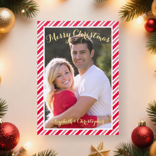 Festive Candy Cane Stripes Merry Christmas Holiday Letterpress Photo Cards