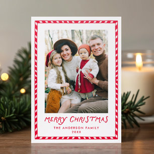 Festive Candy Cane Stripes Merry Christmas Letterpress Photo Cards