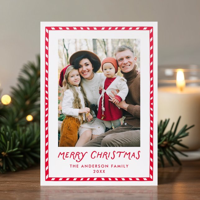 Festive Candy Cane Stripes Merry Christmas Letterpress Photo Cards (Creator Uploaded)