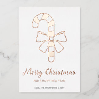 Festive Candy Cane With A Bow Christmas Foil Holiday Card