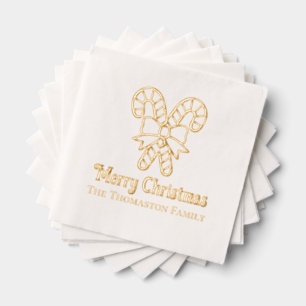 Festive Candy Canes Merry Christmas Name Foil Napkins