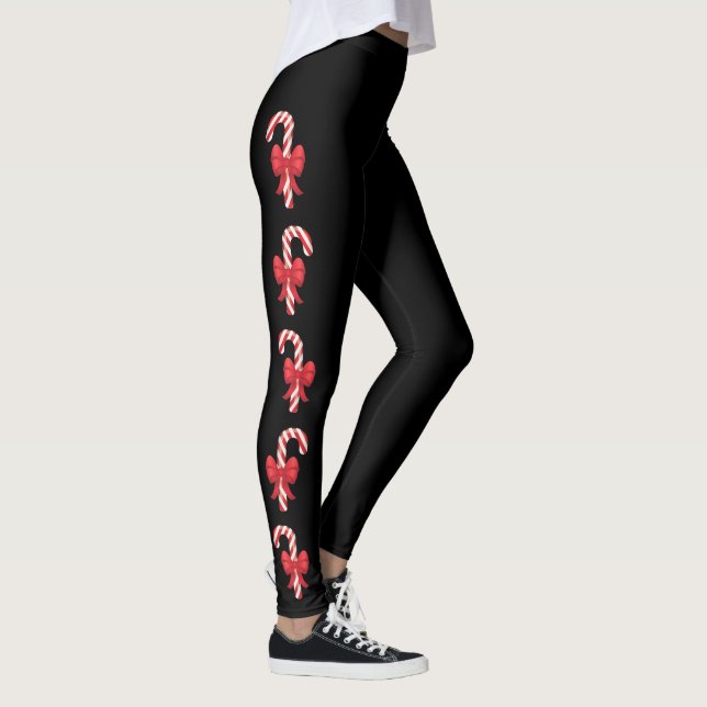 Festive Candy Canes On Black Leggings (Right)