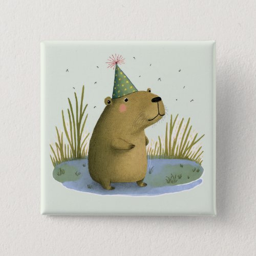 Festive Capybara Birthday Hat Button