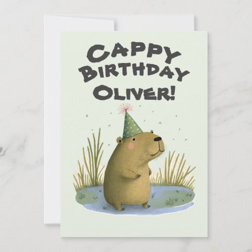 Festive Capybara Birthday Hat Greeting Card
