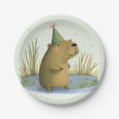 Festive Capybara Birthday Hat Paper Plates