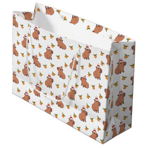 Festive Capybara Christmas Holiday Large Gift Bag