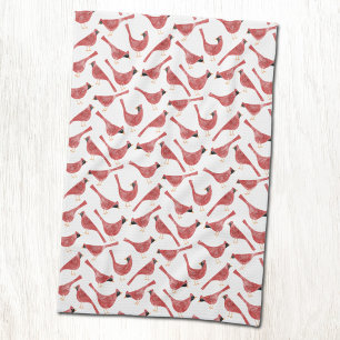 Festive Cardinal Bird Watercolor Kitchen Towel