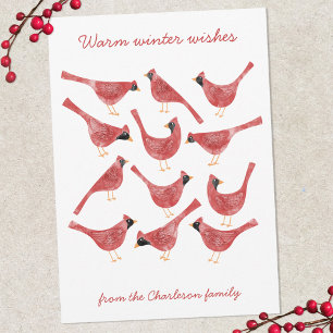 Festive Cardinal Bird Watercolor Personalized Holiday Card