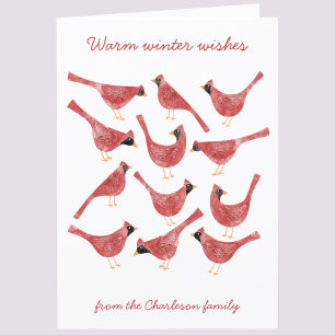 Festive Cardinal Bird Watercolor Personalized Holiday Card