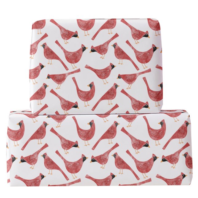 Festive Cardinal Bird Watercolor Wrapping Paper (Fun Cardinal bird red and white watercolor festive Christmas and Holidays gift wrapping paper)
