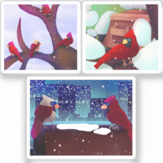 Festive Cardinal Scenes Sticker Pack