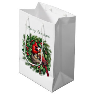 Festive Cardinals customizable Merry Christmas  Medium Gift Bag
