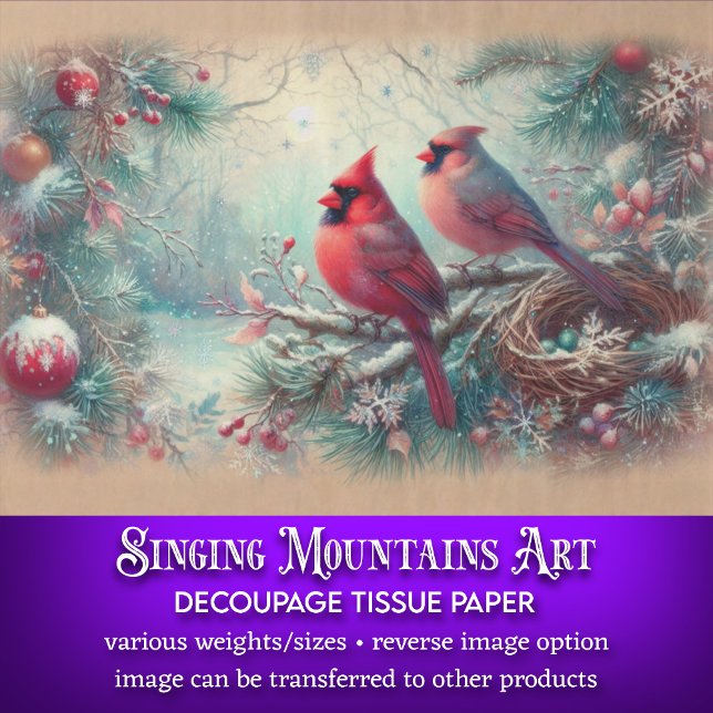 Festive Cardinals Rustic Woodland Decoupage Tissue Paper (Creator Uploaded)
