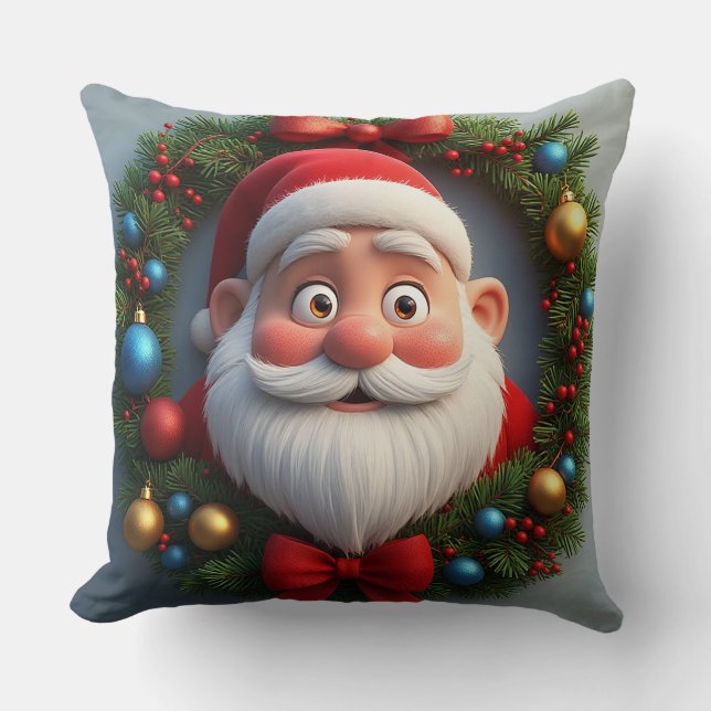 🎅 Festive Cartoon Santa Christmas Cheer 🎄 Throw Pillow (Front)