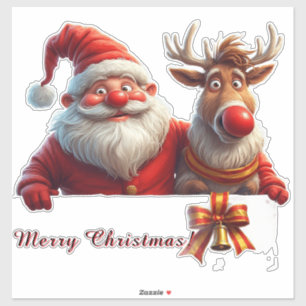Festive Cartoon Santa Claus and Reindeer Sticker