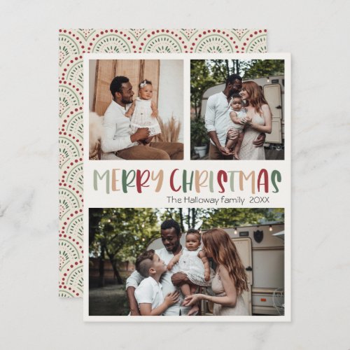 Festive Casual Colorful Christmas Bold Three Photo Holiday Card