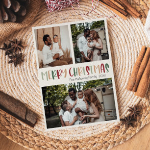 Festive Casual Colorful Christmas Bold Three Photo Holiday Card