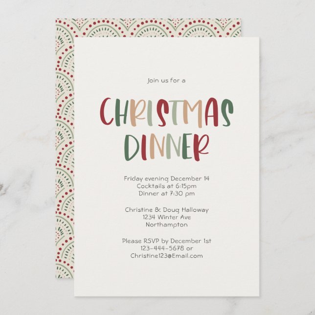 Festive Casual Colorful Christmas Dinner Party Invitation (Front/Back)