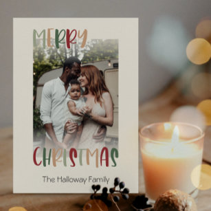 Festive Casual Colorful Christmas Faded Photo Holiday Card