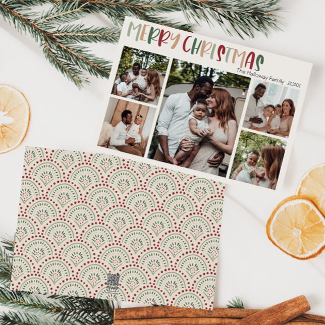 Festive Casual Colorful Christmas Five Photo 5x7 Holiday Card (Creator Uploaded)