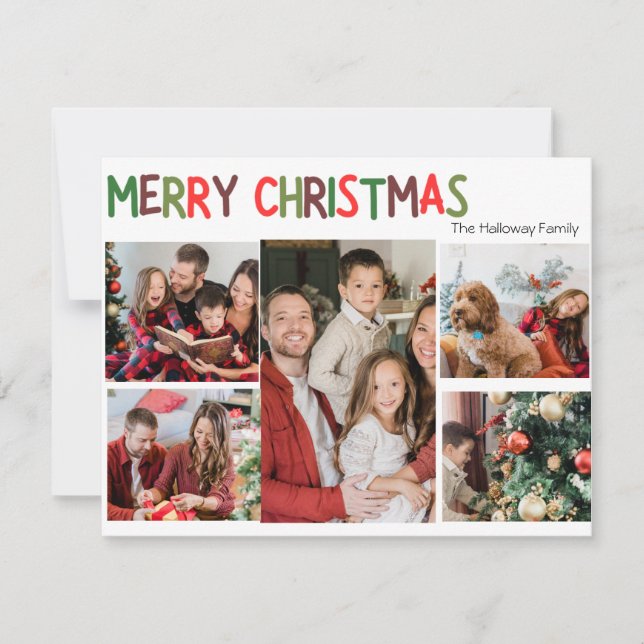 Festive Casual Colorful Christmas Five Photo Holid Holiday Card (Front)