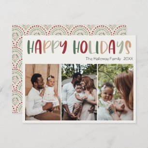Festive Casual Colorful Happy Holidays Three Photo Holiday Card
