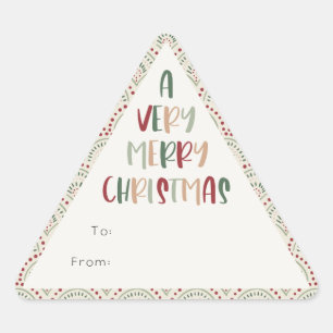 Festive Casual Colorful Very Merry Christmas Gift Triangle Sticker