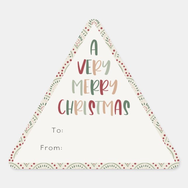 Festive Casual Colorful Very Merry Christmas Gift Triangle Sticker (Front)