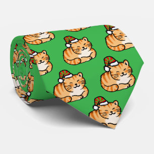 Festive Cat Christmas - Cute Cat in Santa Hat Neck Tie